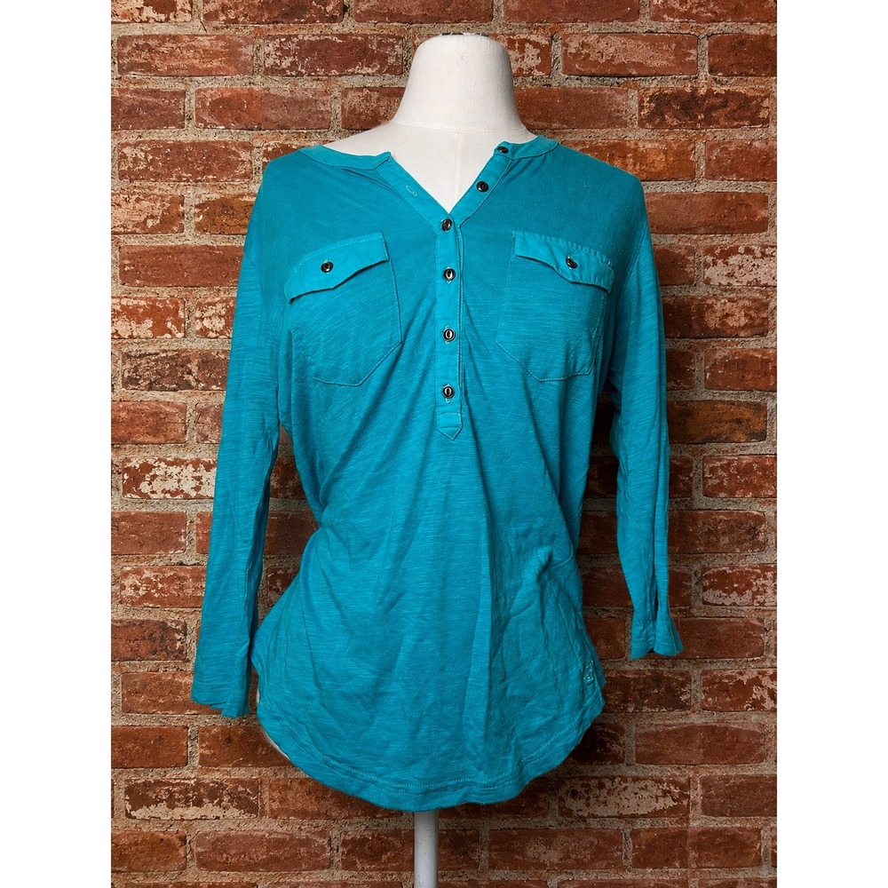 Kuhl Womens Turquoise Organic Cotton Modal Henley Long Sleeve Top M Hiking